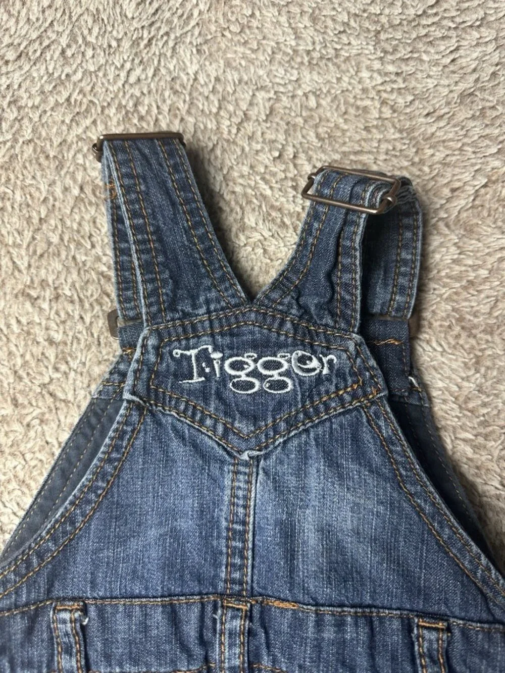 H&M x Disney Tigger Baby Denim Overalls Blue 2-4M Winnie the Pooh EUC Snap Leg
